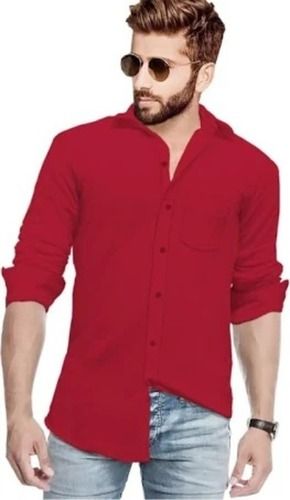 Different Available Red Plain Full Sleeve Washable And Comfortable Mens Formal Shirt 