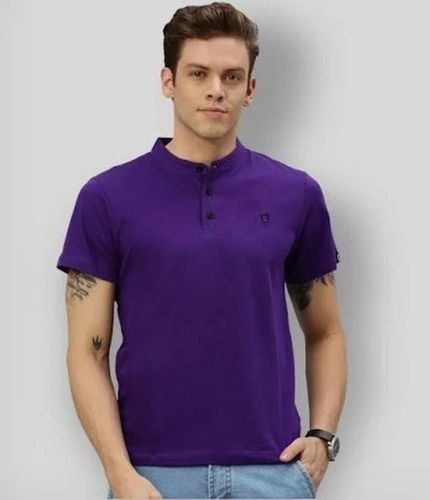 Metal Washable And Comfortable Short Sleeve Casual Wear Purple Mens Cotton Polo T Shirt