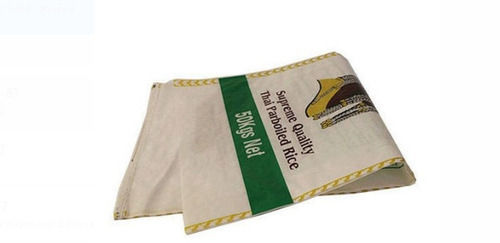 50 Kg Capacity Recyclable Rectangular White Printed Pp Woven Bag 