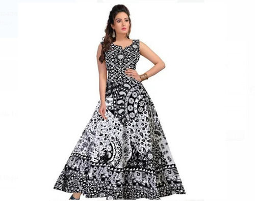 Breathable And Comfortable Sleeveless Full Length Printed Ladies Gown