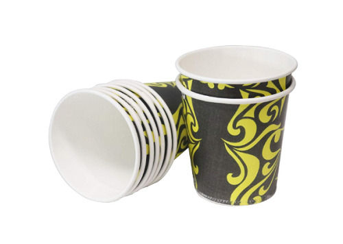 Eco Friendly Yellow And Black Printed Round Shape Disposable Paper Cups, 65 ML