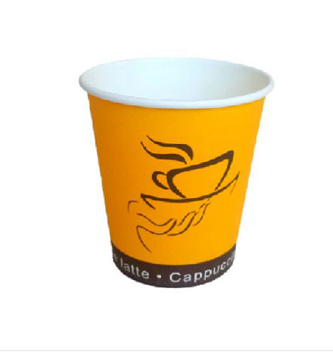 Eco Friendly Yellow And Brown Printed Round Shape Disposable Paper Cups, 50 Ml