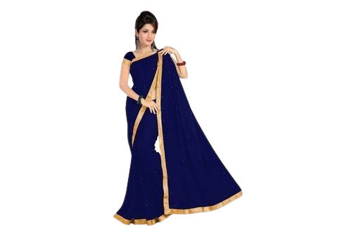 Blue Ladies Comfortable Cotton Silk Plain Saree