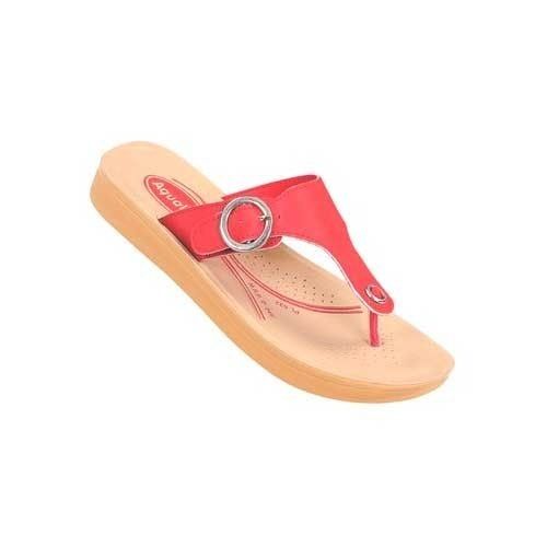 Brown And Red Ladies Skin Friendly Leather Slipper