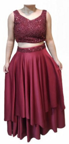 Party Wear Occasion Wear Maroon Plain Sequence Lehenga Choli 