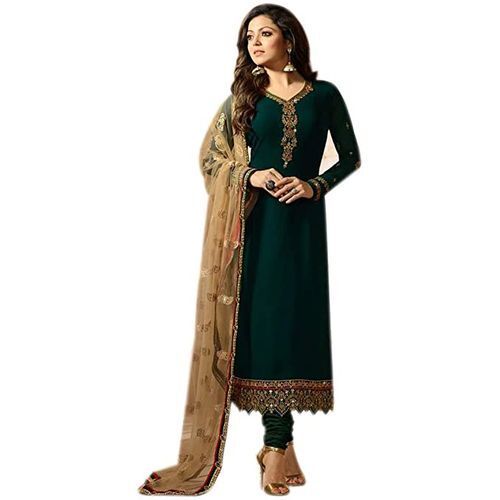 Green Fabric Fashionable Variety Of Designs Chiffron Stoned Unstitched Salwar Suit