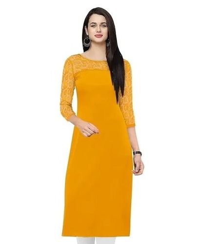 Ladies Round Neck 3/4th Sleeves Sequins Decoration Plain Kurti For Causal Wear