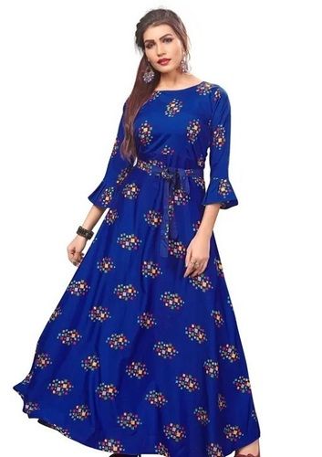 Washable And Breathable Party Wear Regular Fit Cotton Printed Dress