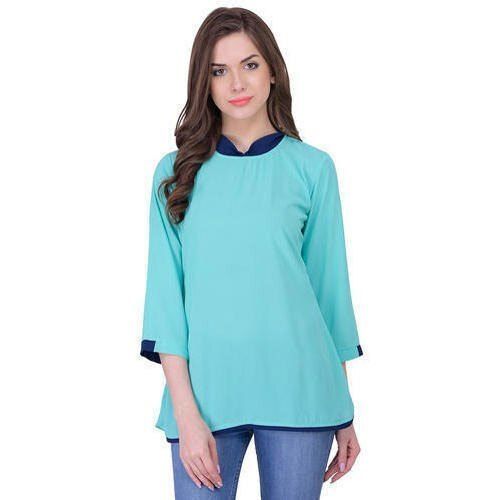 Comfortable And Washable 3/4 Sleeves Round Neck Casual Wear Crepe Fabric Top For Girls Age Group: Up To 18