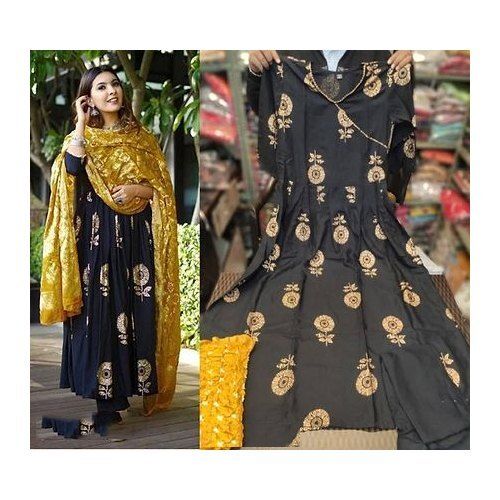 Green-Yellow Ladies Printed Black Cotton Patiala Suit For Party Wear