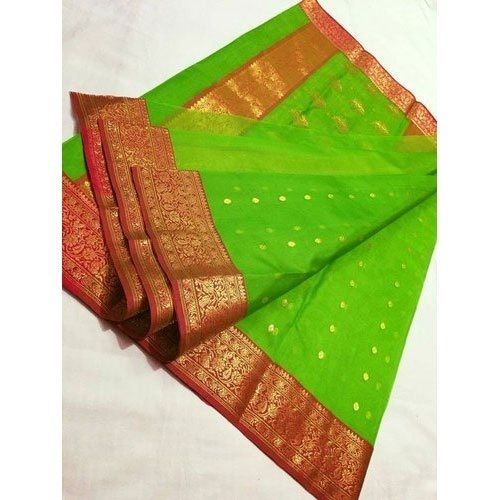 Green And Red Ladies Skin Friendly Chanderi Silk Saree