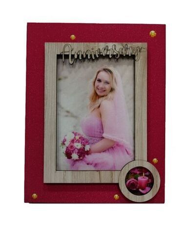 Long Lasting Light Weight Decorated Square Shape Wooden Pink Photo Frame Pvc Window