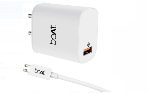 2.4 Ampere Current Plastic Body Mobile Phone Boat White Charger With Data Cable - White Color, 2.4A Fast Charging, Intelligent IC Chip Protection, Compact Design