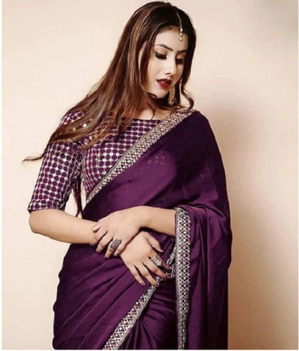 Purple Designer Border Party Wear Washable And Comfortable Ladies Silk Sarees