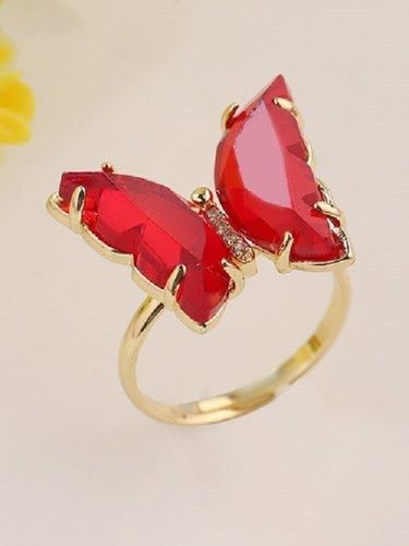 Stunning Gold Plated Red Crystal Butterfly Artificial Ring