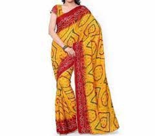 Women Light Weight Breathable Crepe Fabric Bandhani Printed Saree Home Furniture