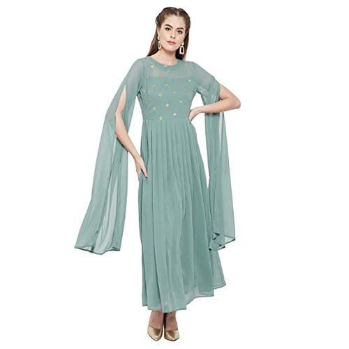 Women'S Comfortable And Skin Friendly Green Georgette Modern Plain Kurti