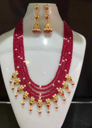 Artificial Jewellery Necklace Set In Quartz Ruby With Jadtar Kantha Set