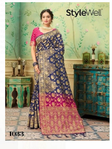 Blue And Pink Printed Pattern Festival Wear Comfortable Art Silk Saree 