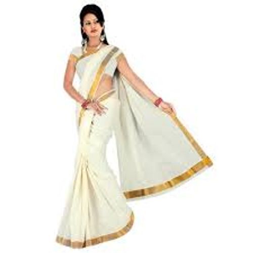 Sarees | Beautiful white saree and red border with golden p | Freeup-hautamhiepplus.vn