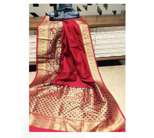 Red And Golden Printed Pattern Daily Wear Washable Banarasi Saree 