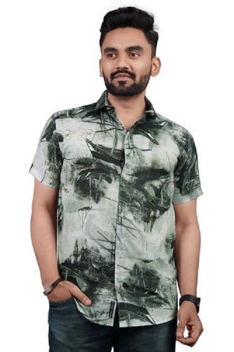 Casual Wear Washable And Breathable Printed Pattern Cotton Half Sleeves Men Shirt