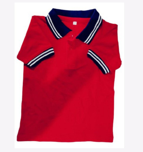Comfortable And Washable Short Sleeves Cotton Uniform Red T Shirt - 100% Cotton, Sizes S-XXL, Color Red | Breathable, Wrinkle-Resistant, Machine Washable