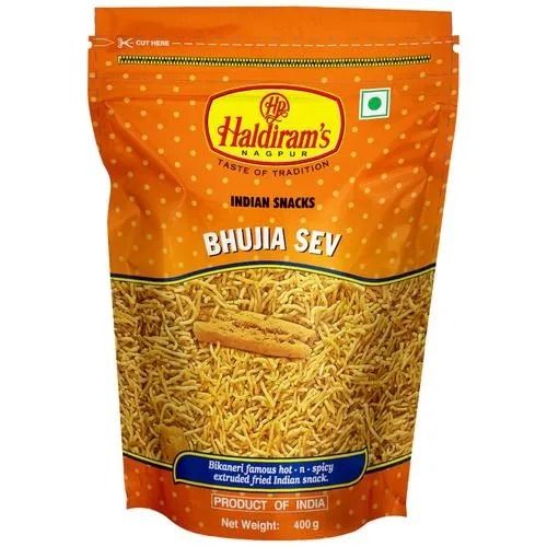 High Quality Haldiram Crispy Texture Salty Taste Fried Bhujia Sev Namkeen, Net Pack 400 Gram