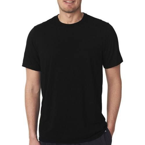 Plain Pattern Round Neck Short Sleeves Black Polyester T Shirt For Men Veterinary Injectables