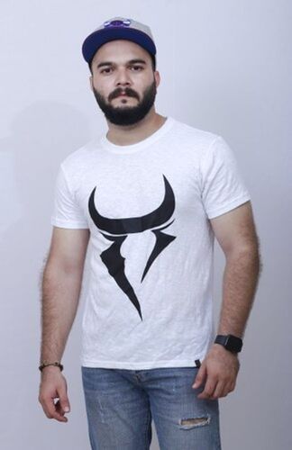 Short Sleeves And Comfortable Skin Friendly Round Neck White T Shirt For Men