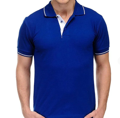 वॉशेबल और ब्रीथेबल शॉर्ट स्लीव्स प्लेन कॉटन ब्लू पोलो टी शर्ट