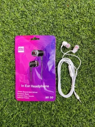 White 1.5 Meter Length With Microphone Stereo Sound Wired Mobile Earphone