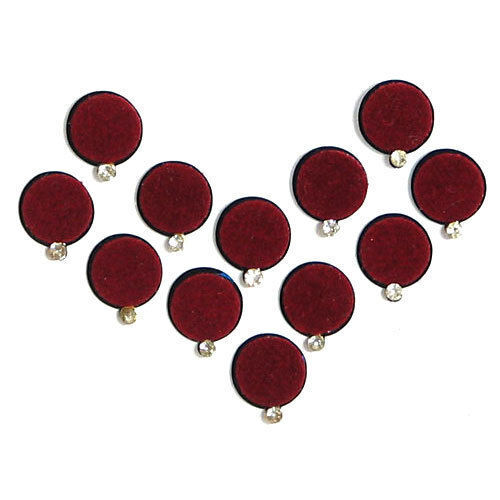 Maroon 2Mm Thick Velvet Fabric Simple Round Plain Bindi For Ladies