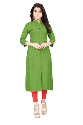 Green Fantastic V Neck Collar 3/4Th Sleeves Cotton Beautiful Kurti 