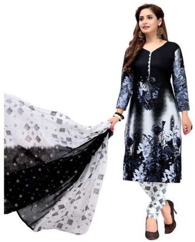 Black And White Full Sleeves Common Traditional Wear Digital Printed Fancy Ladies Cotton Suit