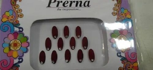 Maroon Shade Oval Shaped Velvet Stone Bindi Pack Of 12 Bindis