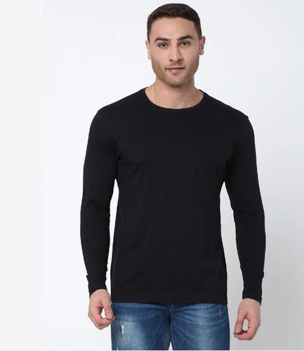 White Round Neck Casual Wear Plain Black Full Sleeves Breathable Men Cotton T Shirt