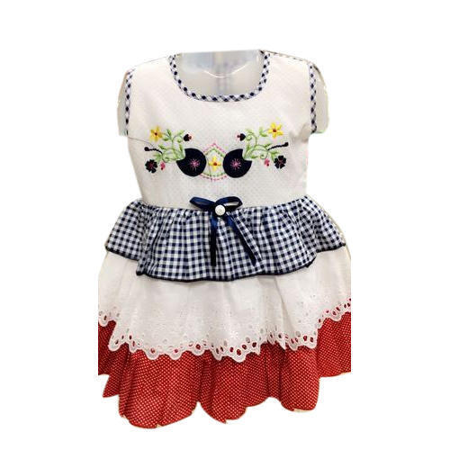 Round Neck Sleeveless Unfadable Anti Wrinkle Cotton Frock For Baby Girls
