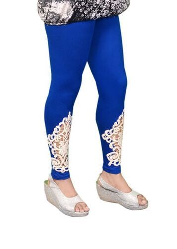 100% Pure Cotton Breathable Casual Wear Embroidered Blue Womens Legging