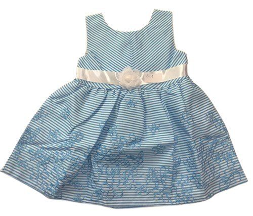 Casual Round Neck Sleeveless Embroidered Soft Cotton Frock For Baby Girls