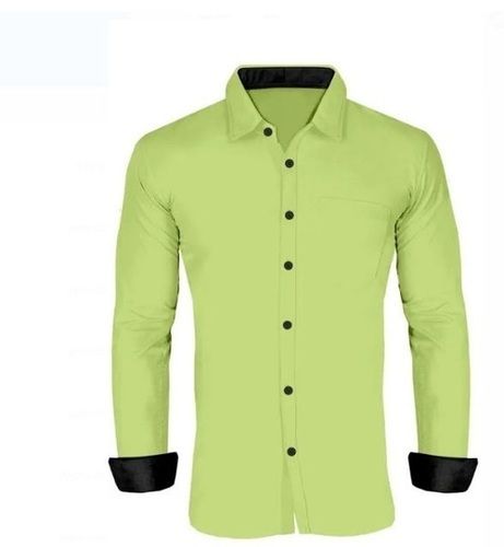 Steel Mens Party Wear Full Sleeves Light Green Plain Classic Collar Casual Shirts