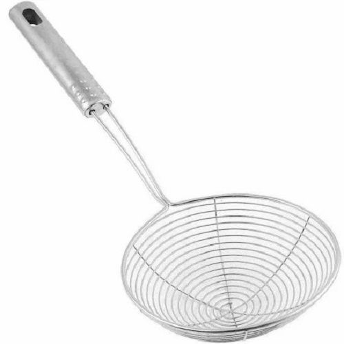 Silver And Red Stainless Steel Round Basket Strainer Fryer Basket