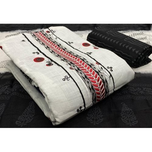 ब्लैक एंड व्हाइट कैज़ुअल वियर प्रिंटेड पैटर्न अनस्टिच्ड लेडीज़ सूट