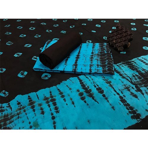 नीला और काला कॉटन फ़ैब्रिक प्रिंटेड पैटर्न अनस्टिच्ड लेडीज़ सूट