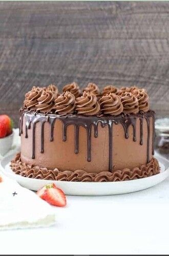 Round Chocolate Flavored Sweet And Fresh Birthday Cake