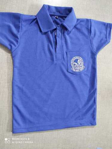 Blue Color Short Sleeves Custom Printed Pure Cotton School Uniforms T-shirts