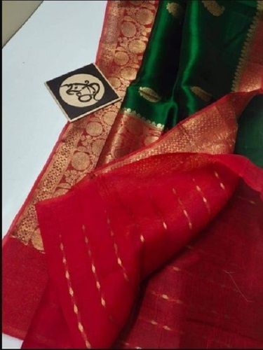 Breathable And Light Weight Plain Pattern Banarasi Saree With Blouse Piece Height: 4 Inch (In)