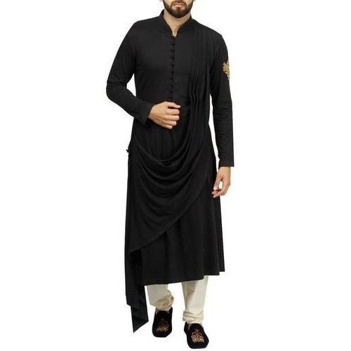 Black Full Sleeves Designer Cotton Kurta Pajama