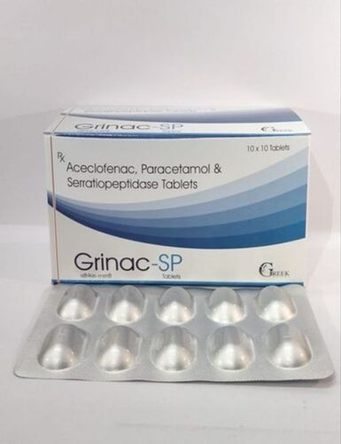 Grinac-SP Aceclofenac Paracetamol, और Serratiopeptidase Tablets 10X10 पैकेजिंग: ब्लिस्टर पैक