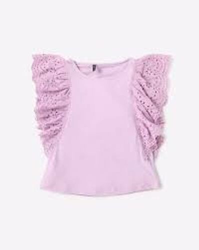 Pink Party Wear Round Neckline Plain Chiffon Kids Fancy Top